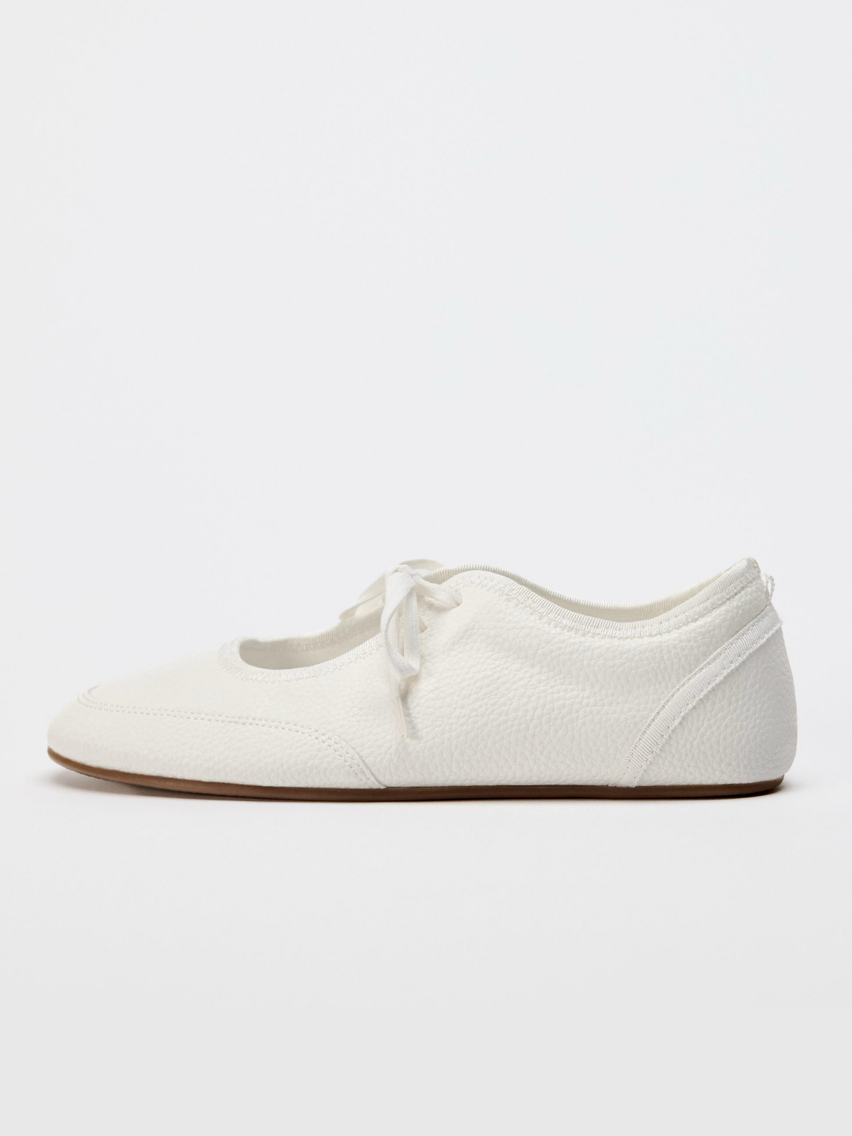 White Round-Toe Lace-Up Ballet Flats