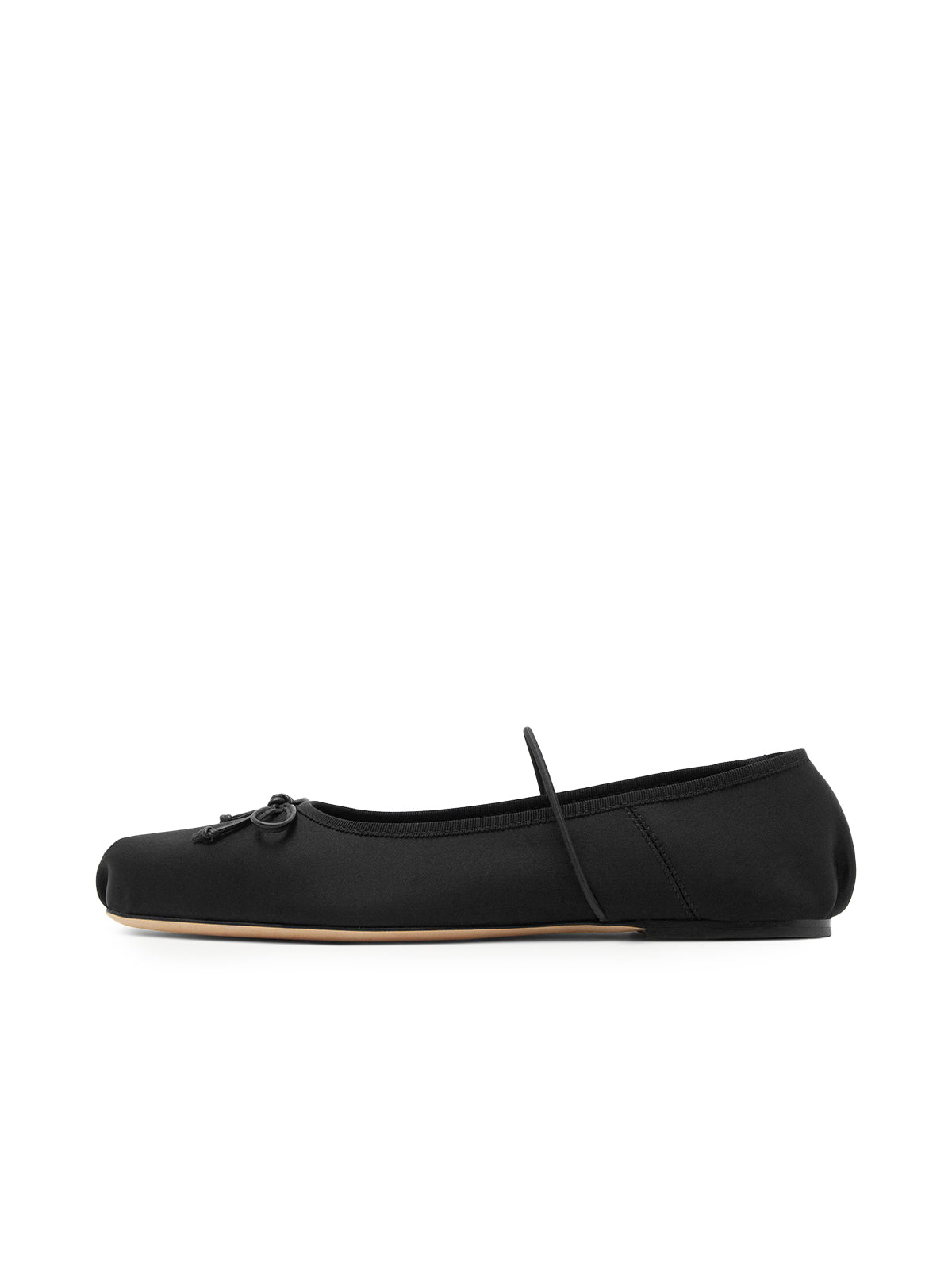 Black Satin Square-Toe Ballet Classic Flats With Bow