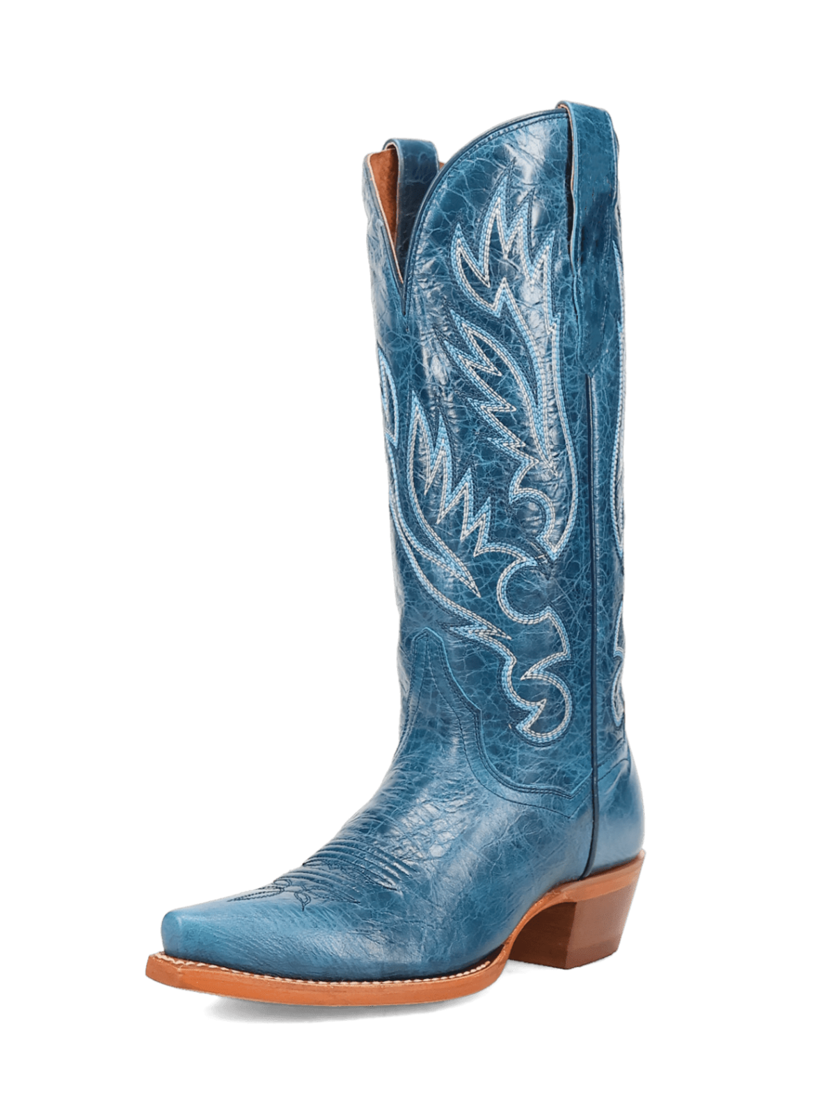 Distressed Blue Snip-Toe Classic Embroidery Mid Calf Cowgirl Boots