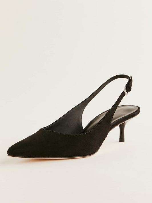 Black Faux Suede Pointed-Toe Slingback Pump Kitten Heels