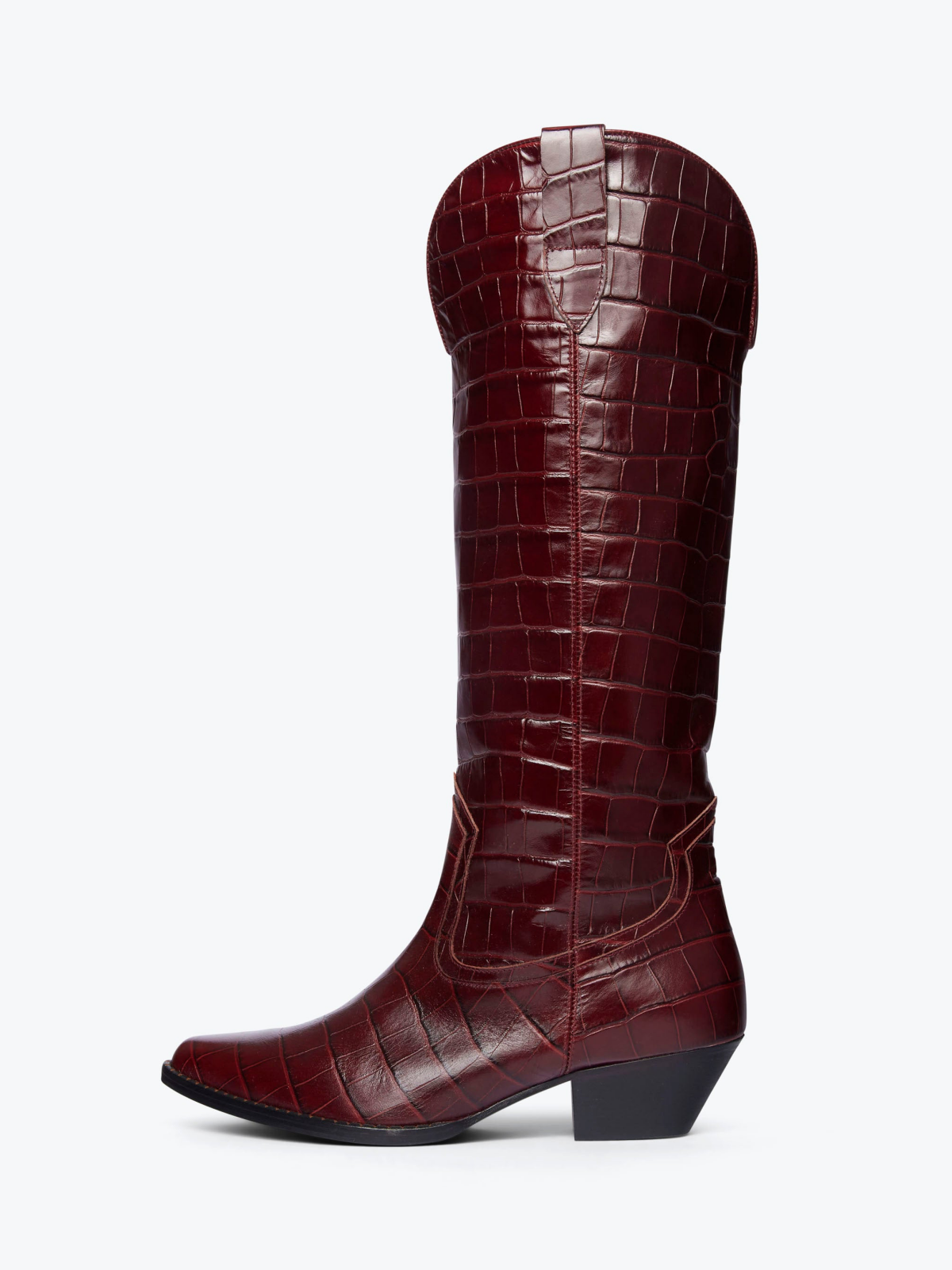 Cherry Red Crocodile-Embossed Snip-Toe Wide Mid Calf Cowgirl Boots