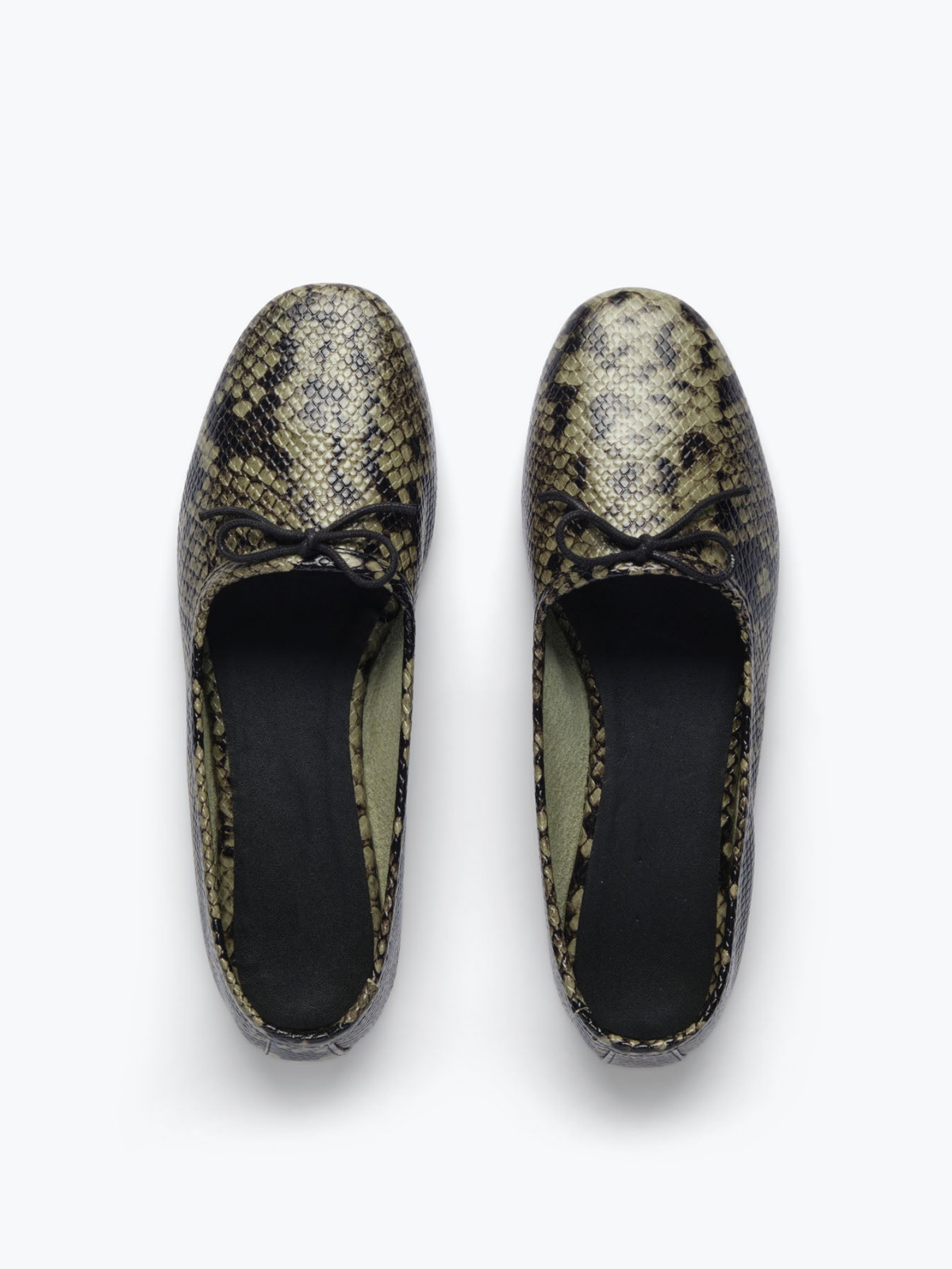 Sage Snakeskin Embossed Bow Round-Toe Ballerina Flats