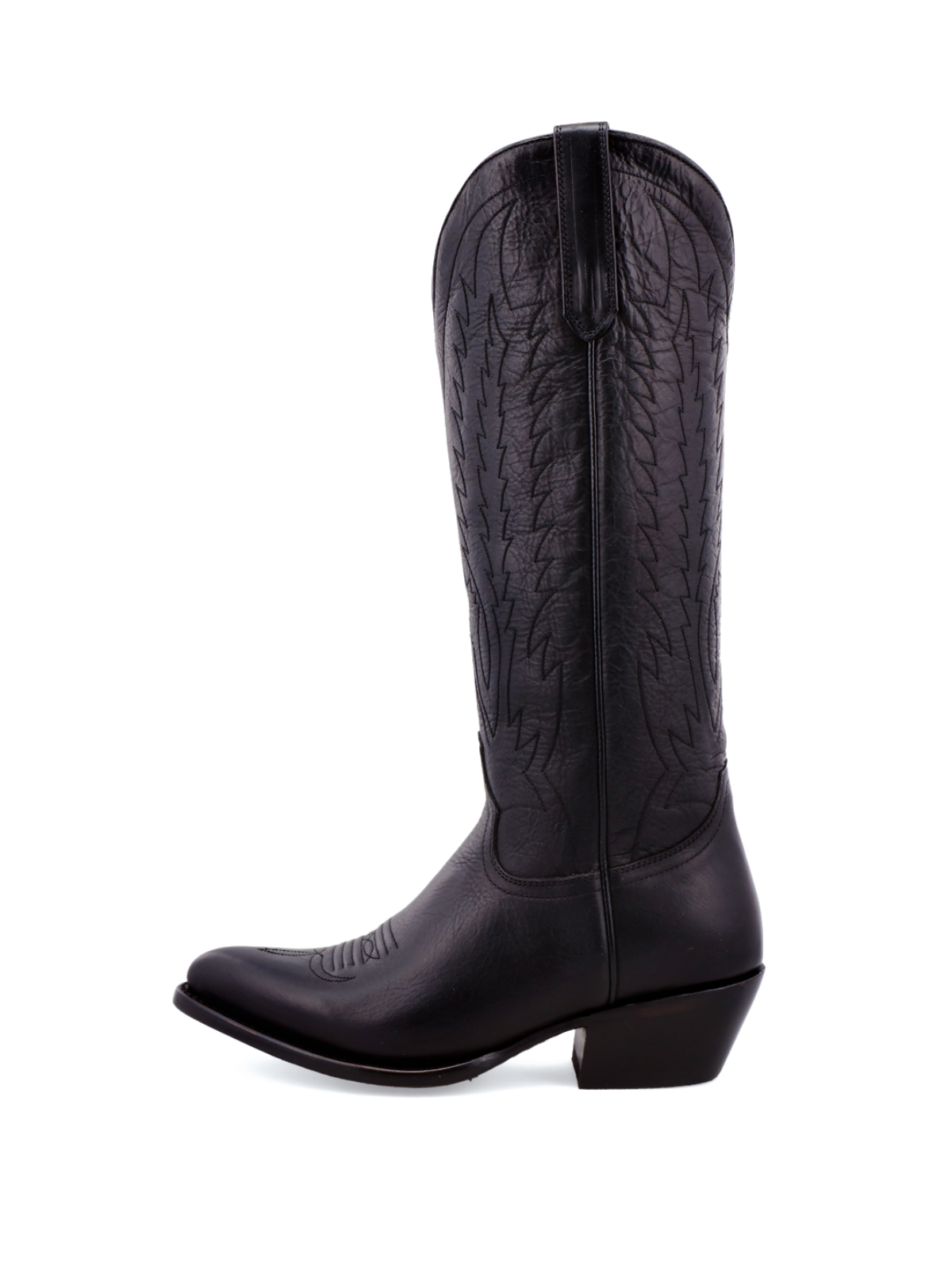 Black Embroidery Pointed-Toe Wide Mid Calf Cowgirl Boots Western Boots