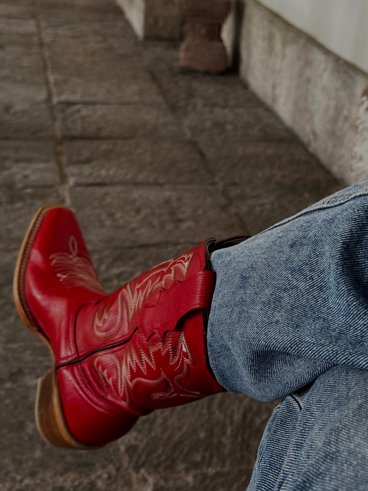 Red Embroidery Snip-Toe Tall Wide Mid Calf Western Boots For Women