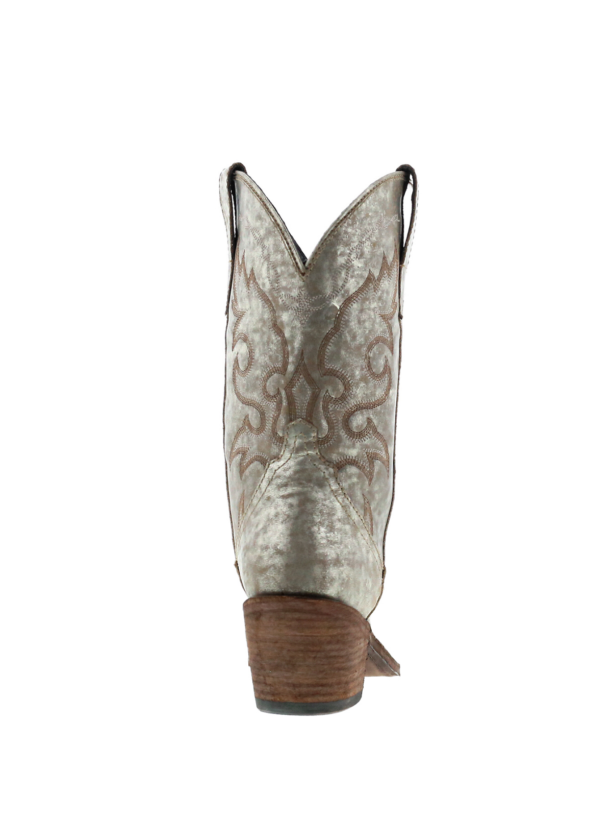 Distressed Metallic Embroidery Almond-Toe Wide Mid Calf Cowgirl Boots - Gray