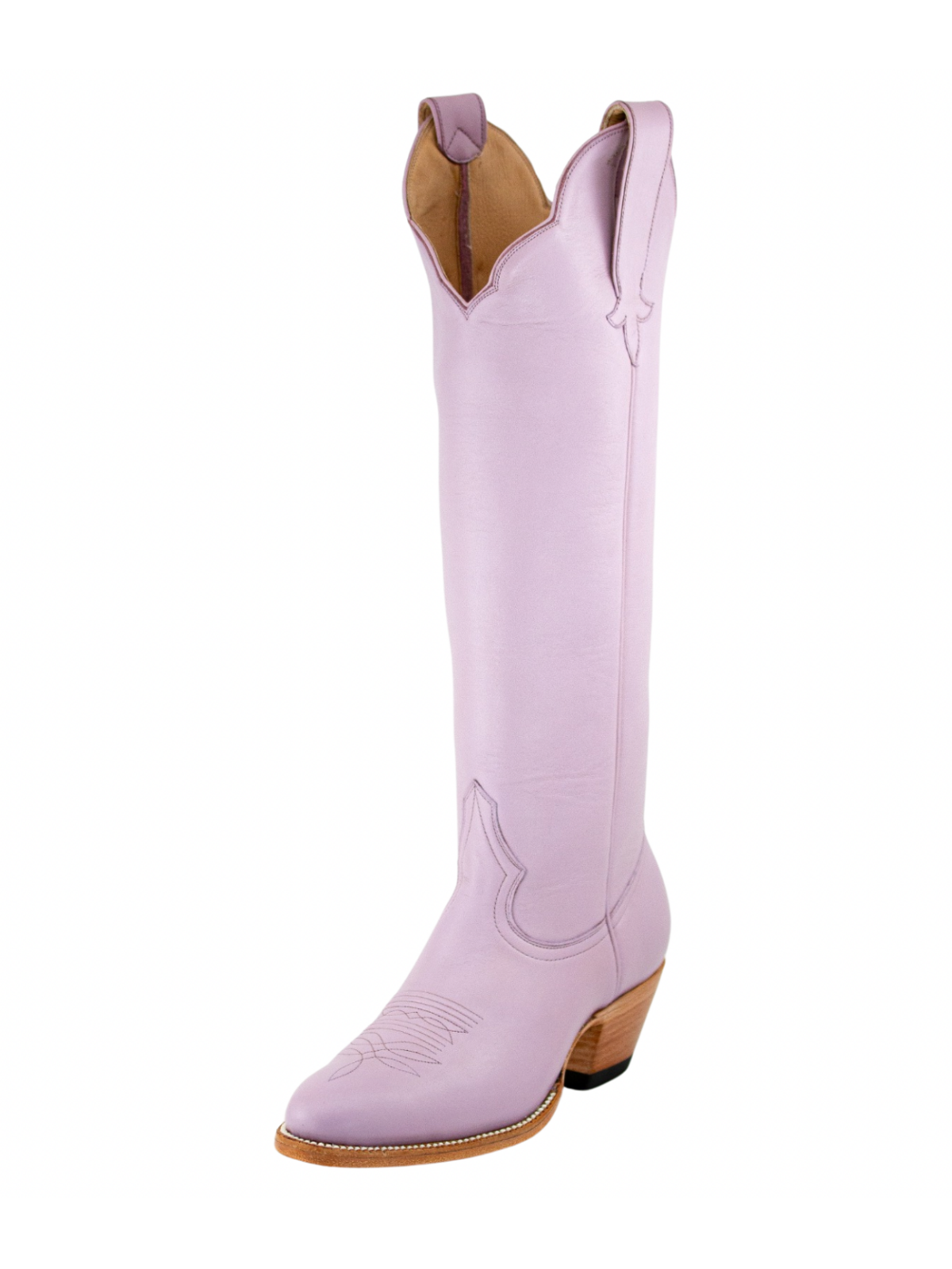 Simple Round-Toe Wide Calf Knee High Tall Cowgirl Boots - Lavender