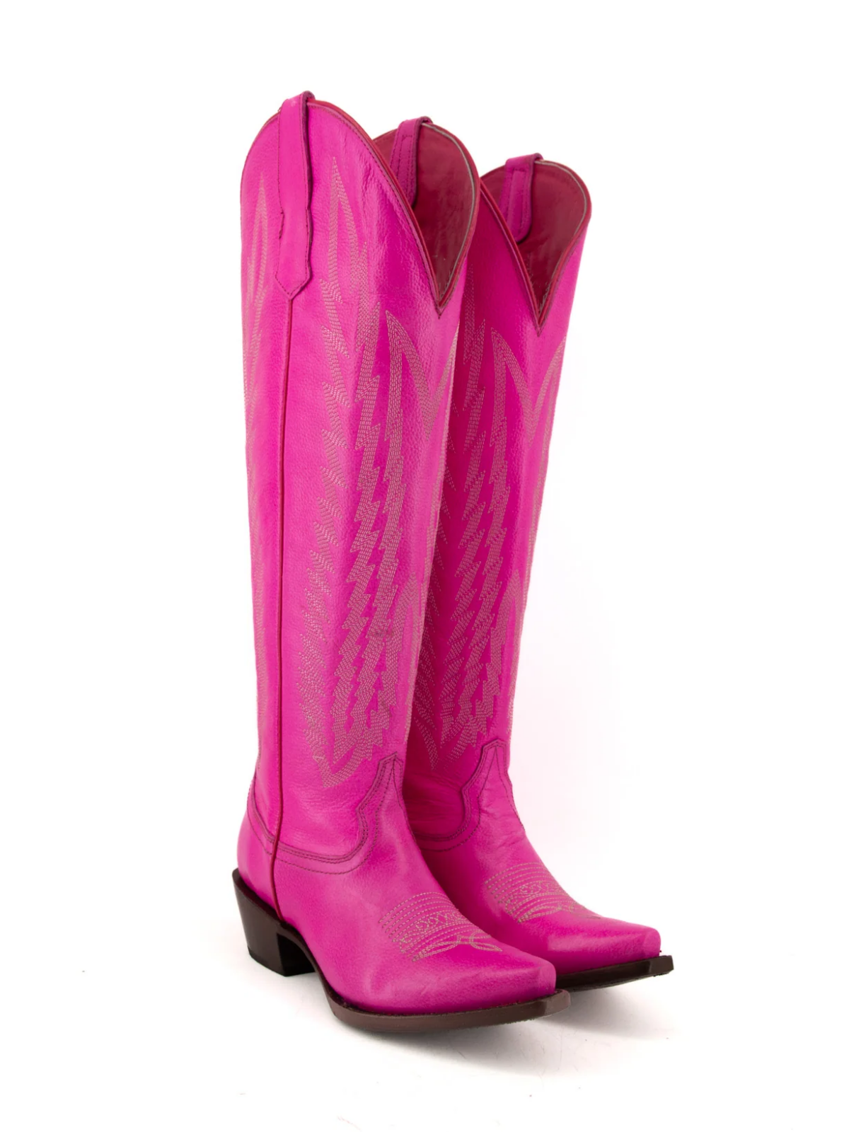 Fuchsia Embroidery Snip-Toe Half-Zip Western Knee High Tall Boots