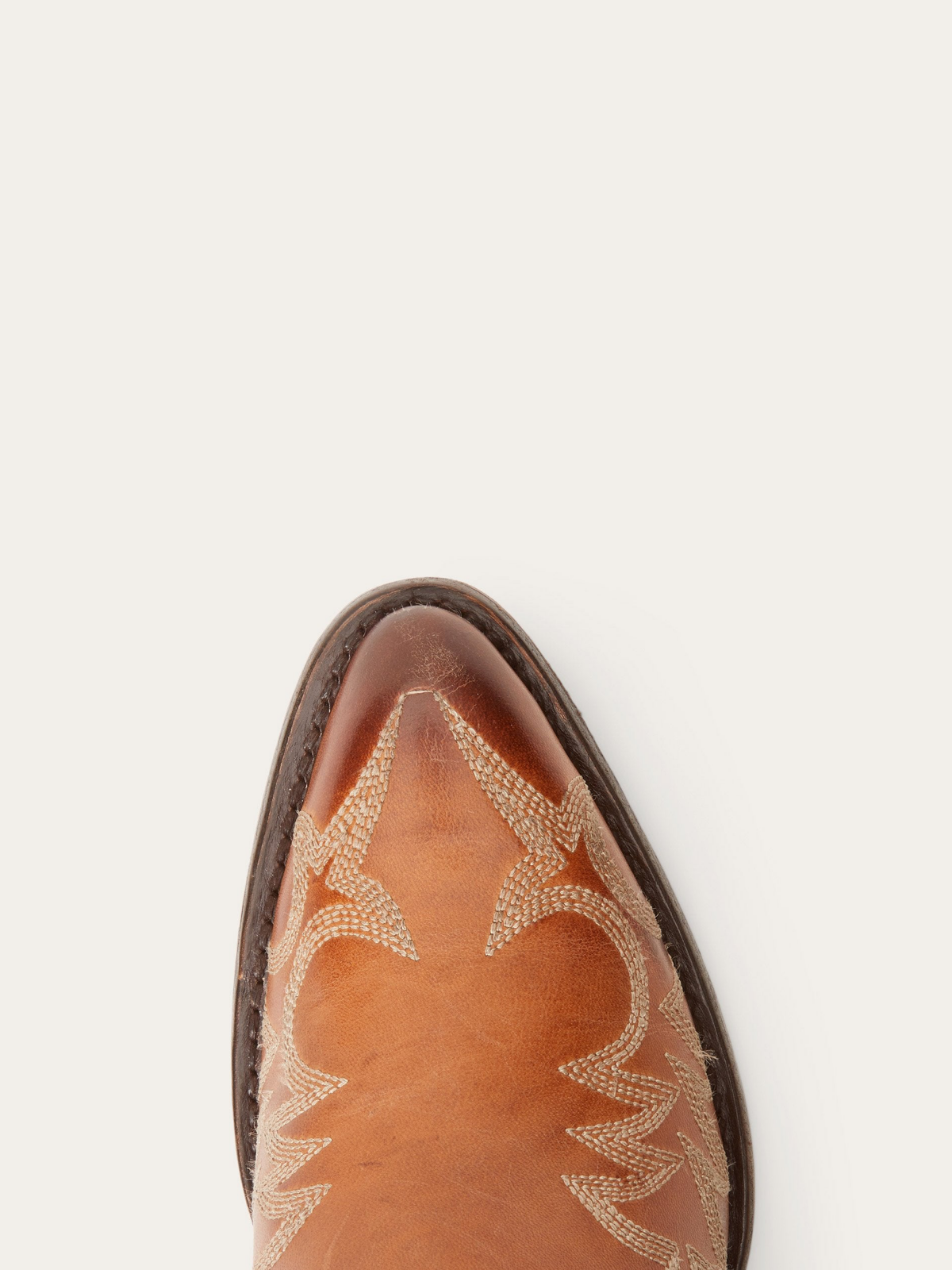 Brown Almond-Toe Embroidery Full-Zip Cowgirl Ankle Booties