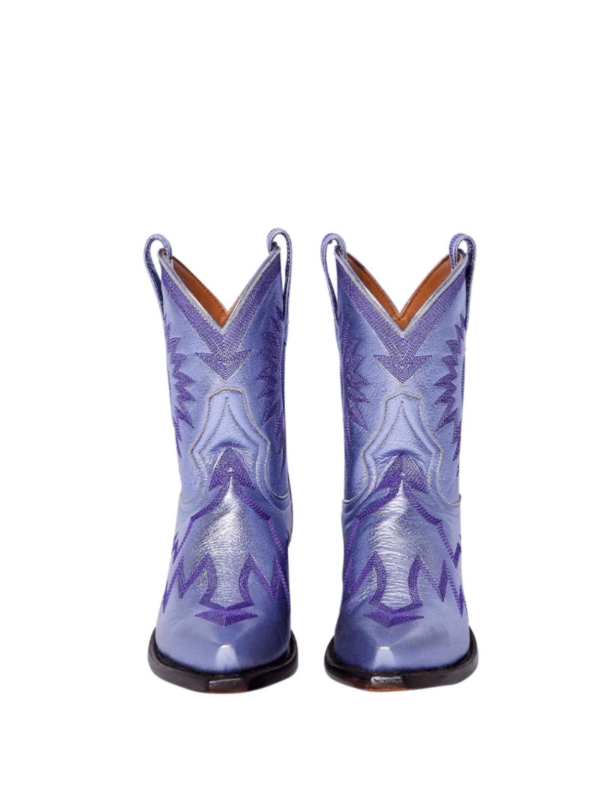 Metallic Embroidery Snip-Toe Wide Mid Calf Cowgirl Boots - Lavender