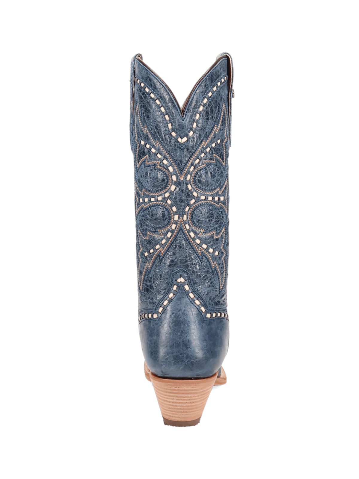 Distressed Blue Snip-Toe Embroidery And Running Stitch Wide Mid Calf Cowgirl Boots