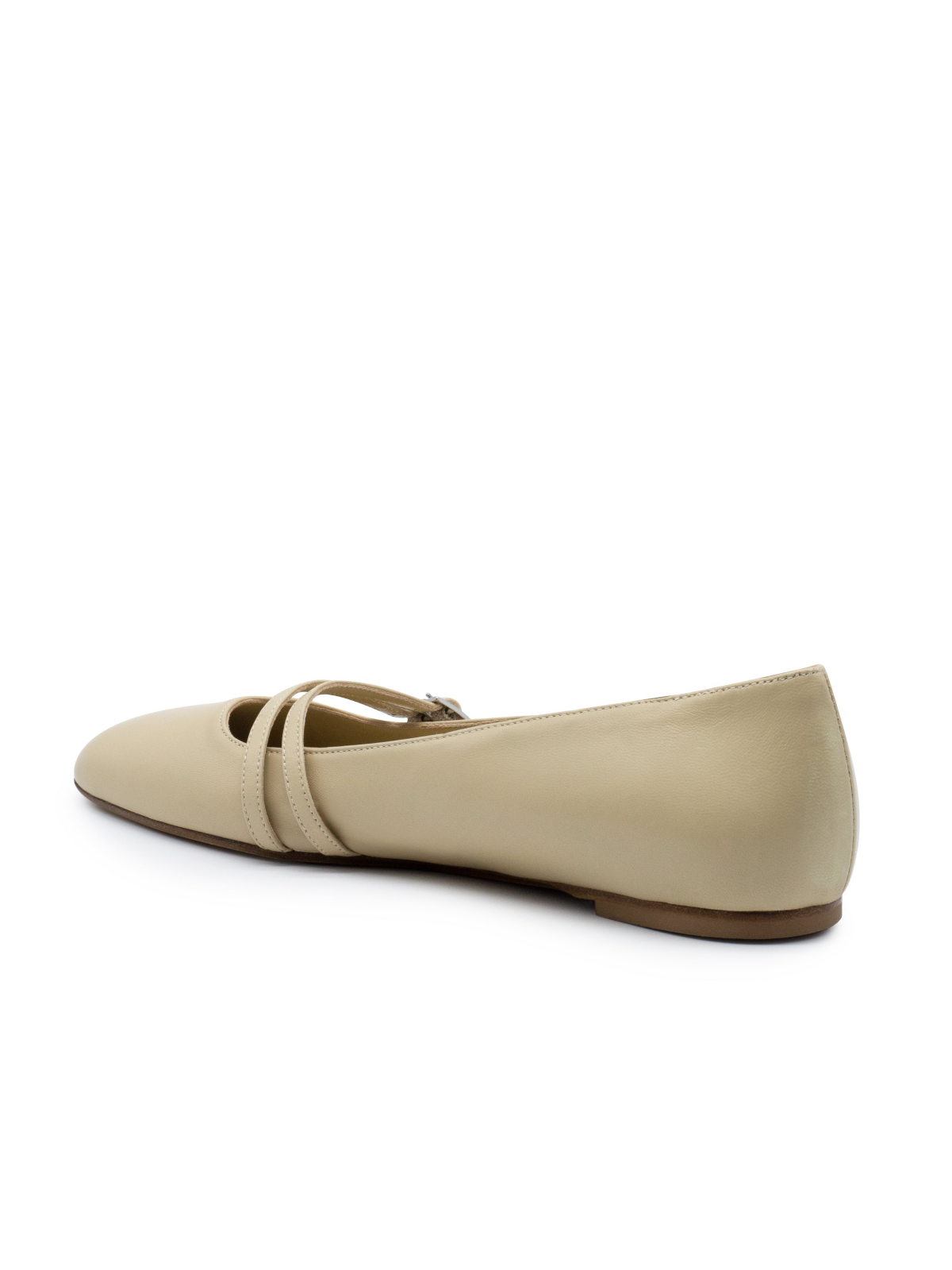 Beige Square Toe Ballet Flats With Double Buckled Strap