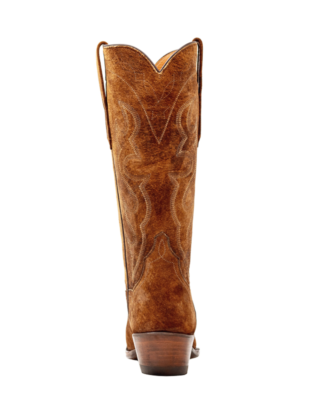 Brown Faux Suede Snip-Toe Embroidery Wide Mid Calf Tall Cowgirl Boots