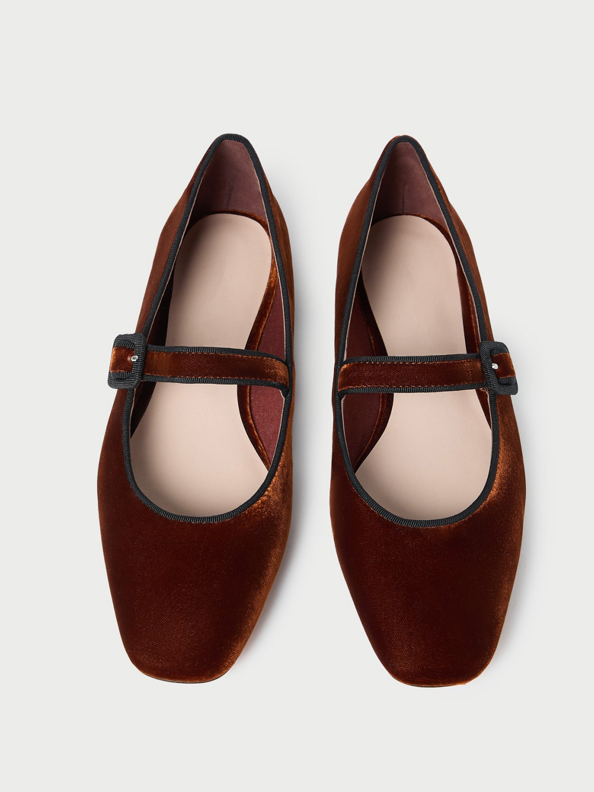 Sienna Velvet Square-Toe Adjustable Bridge Strap Mary Janes Ballet Flats