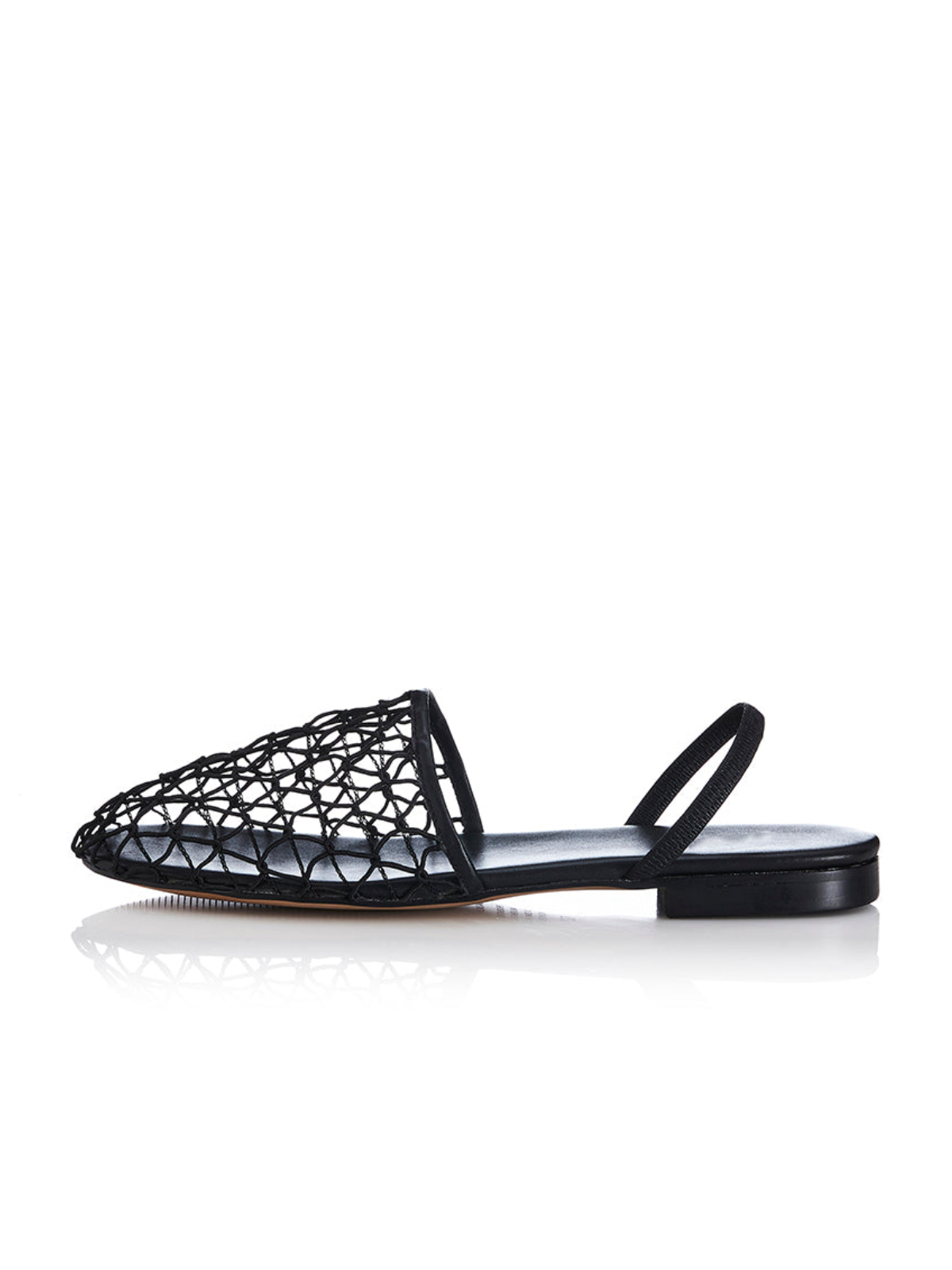 Black Netting Round Toe Flats Slingbacks With Back Strap