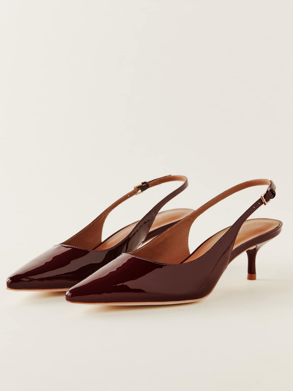 Wine Red Patent Pointed-Toe Slingback Pump Kitten Heels