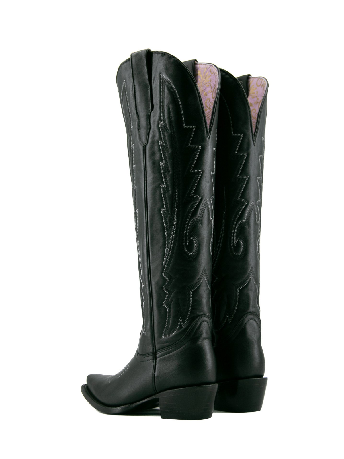 Black Snip-Toe Classic Embroidery Half-Zip Knee High Cowgirl Boots