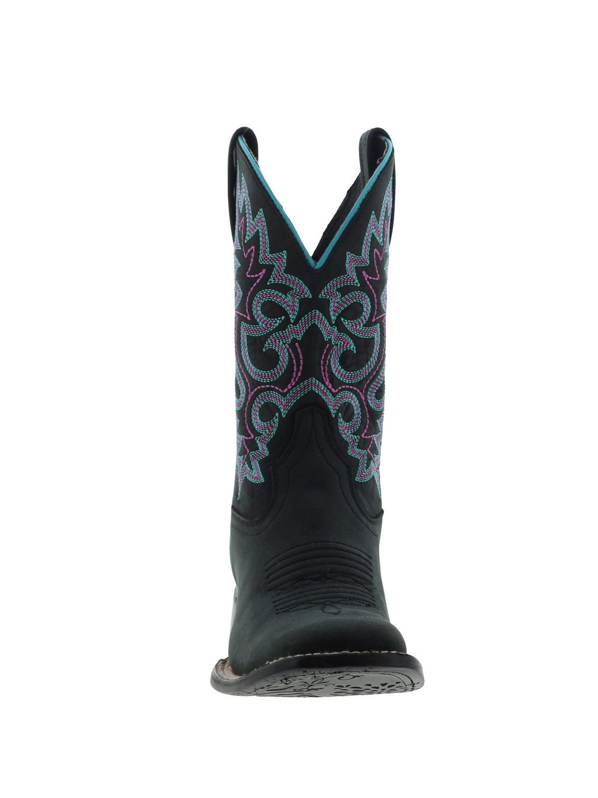 Black Almond-Toe Embroidery Wide Mid Calf Tall Western Boots For Women