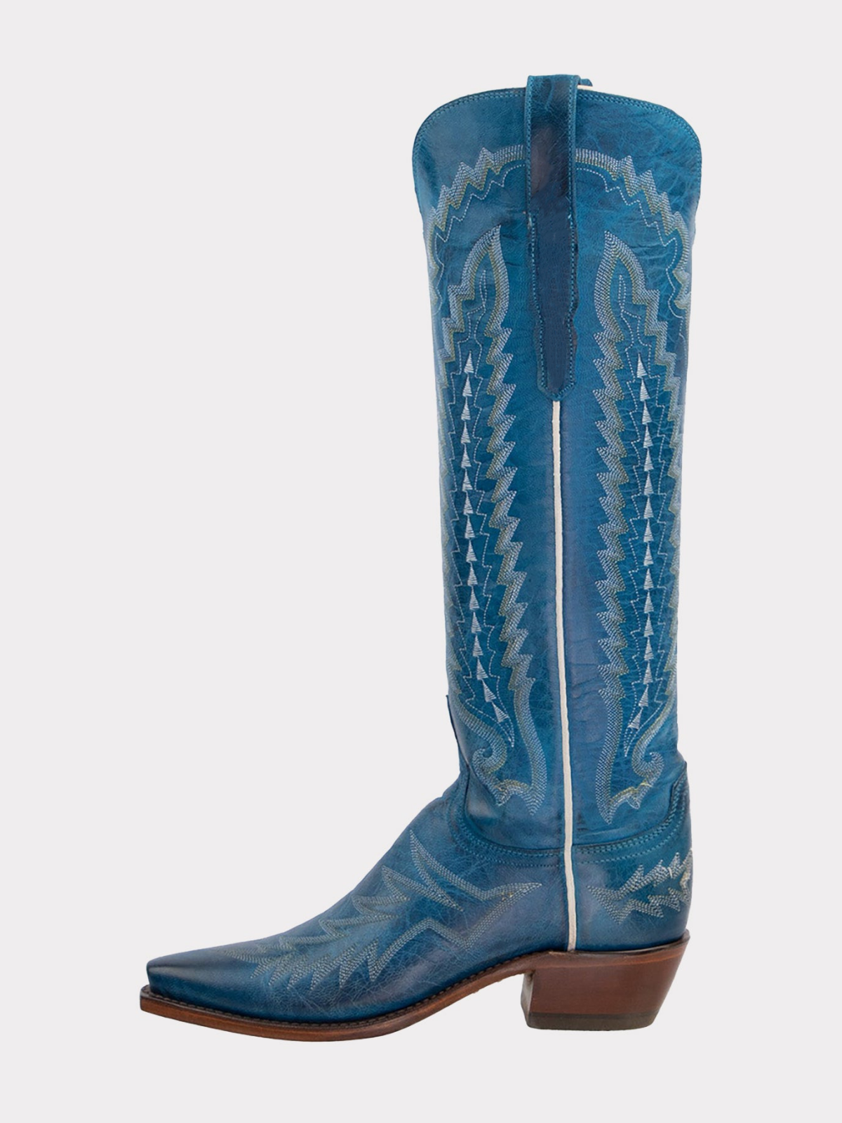 Crinkle Snip-Toe Embroidery Wide Calf Knee High Tall Cowgirl Boots - Blue