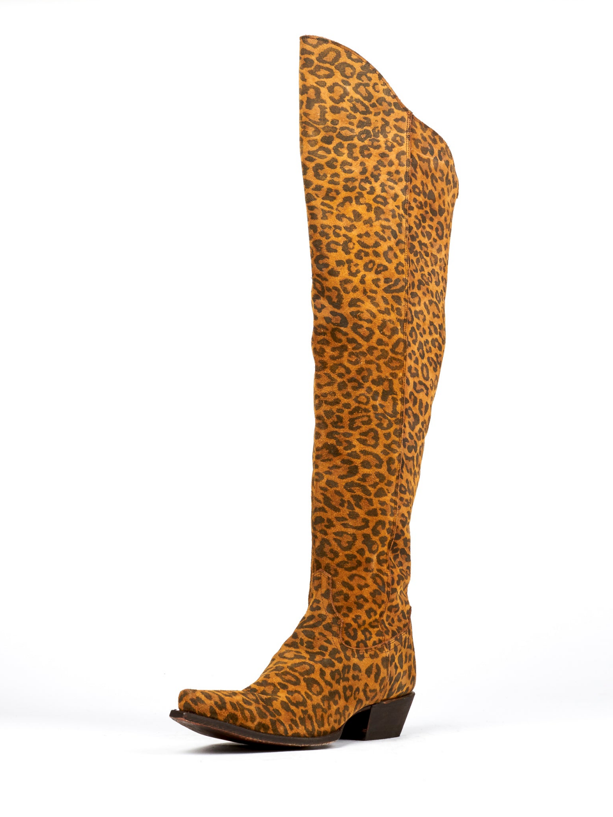 Leopard Snip-Toe Scalloped Top Half-Zip Tall Knee High Cowgirl Boots