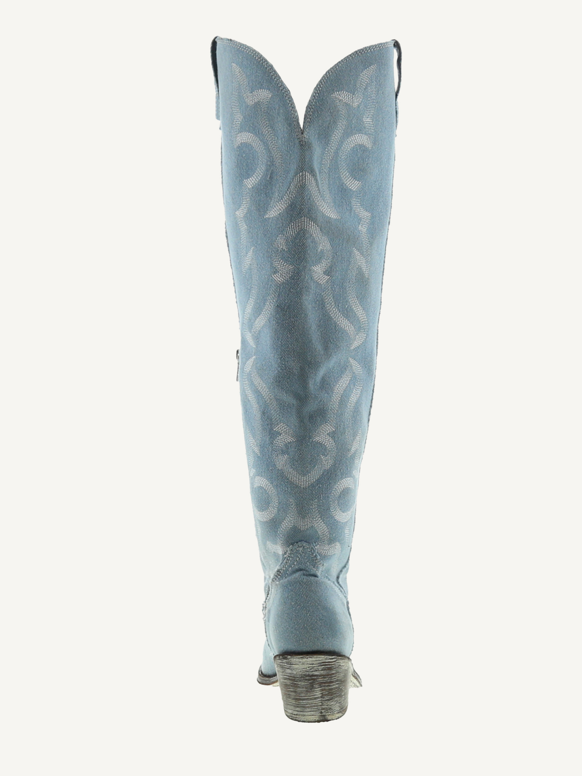 Denim Blue Embroidery Pointed-Toe Half-Zip Over-The-Knee Cowgirl Boots