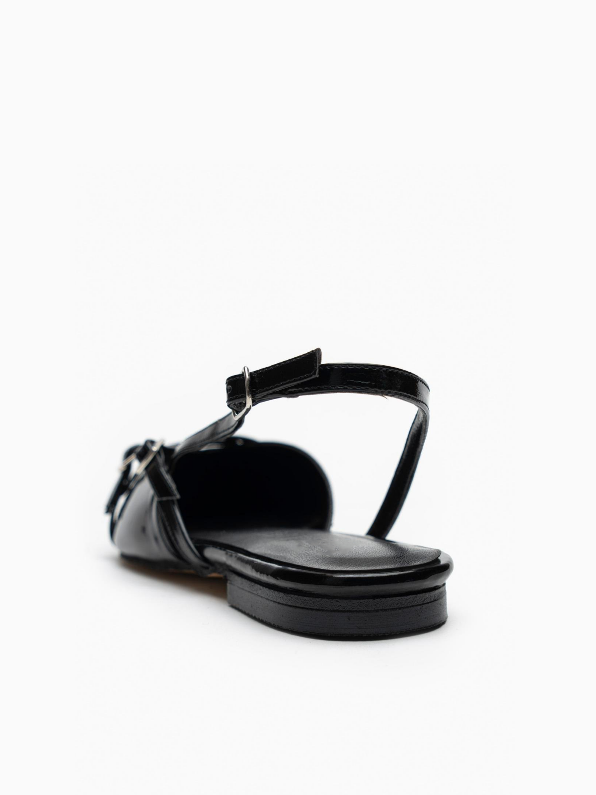 Black Patent Buckled Belt Detail Pointy Ballet Flats Slingbacks