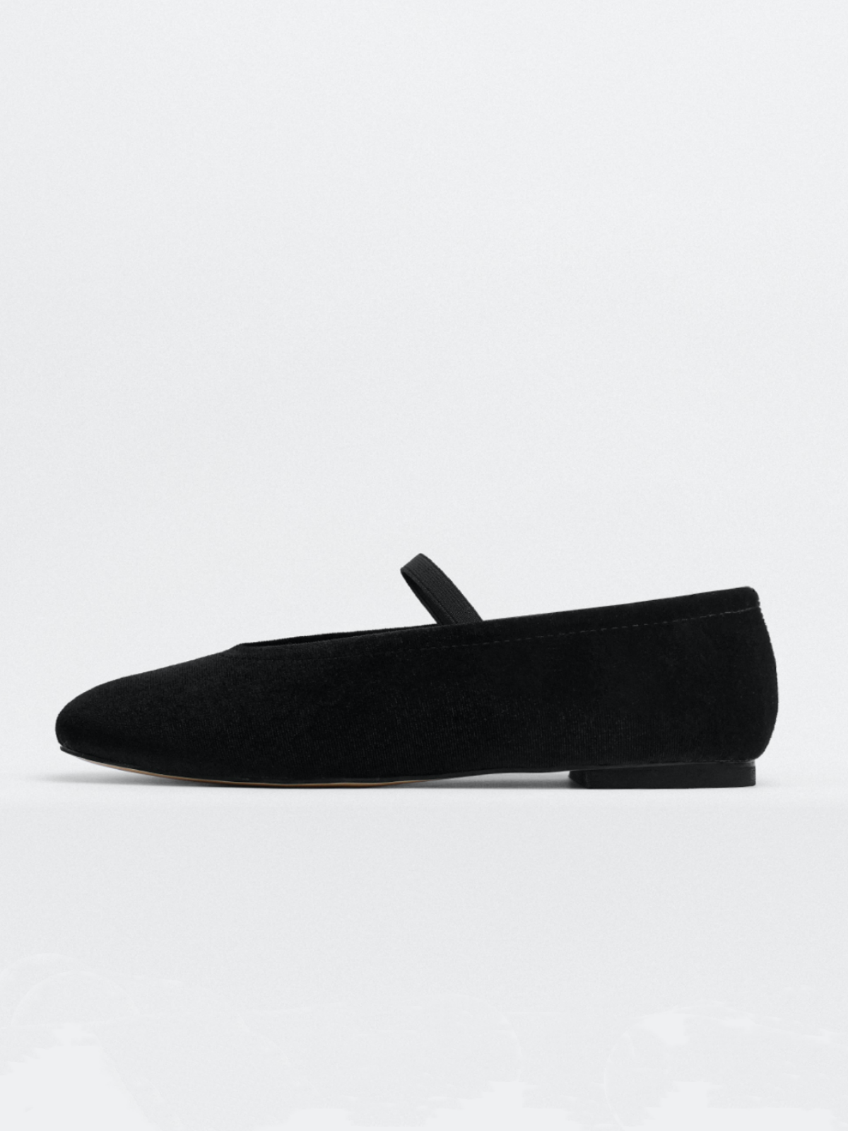 Black Velvet Oval-Toe Ballet Flats Mary Janes With Elastic Strap