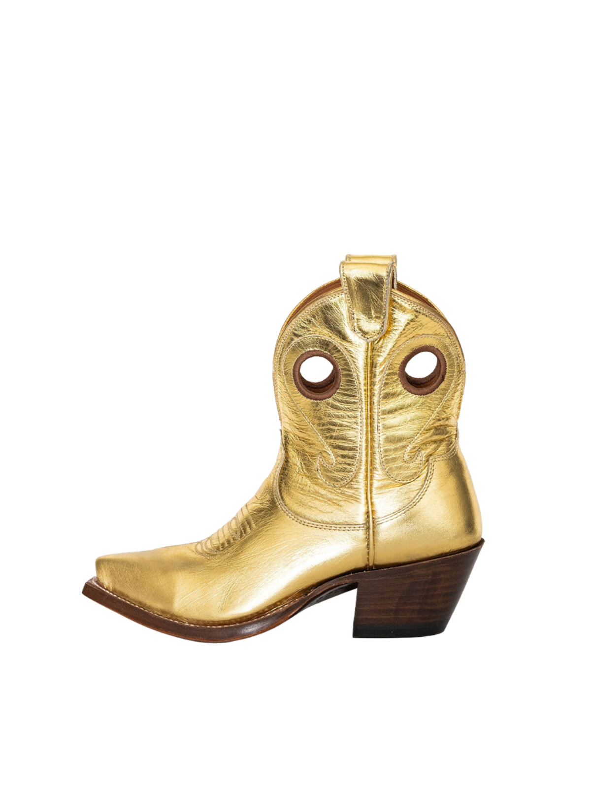 Metallic Gold Stitch Cutout Snip-Toe Cowgirl Ankle Booties