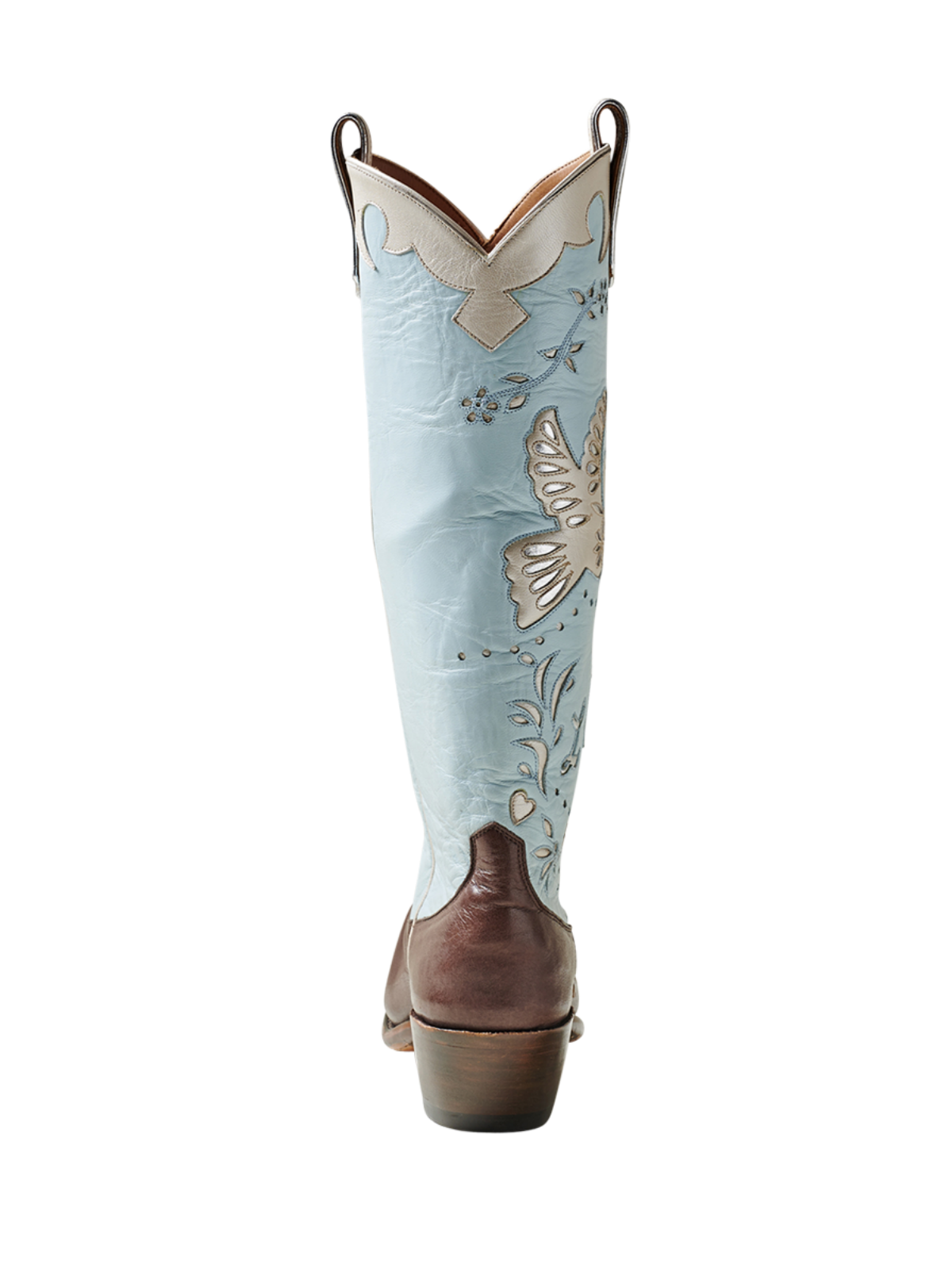 Contrast Tri-Color Round-Toe Peace Dove Inlay And Metallic Applique Wide Mid Calf Cowgirl Boots