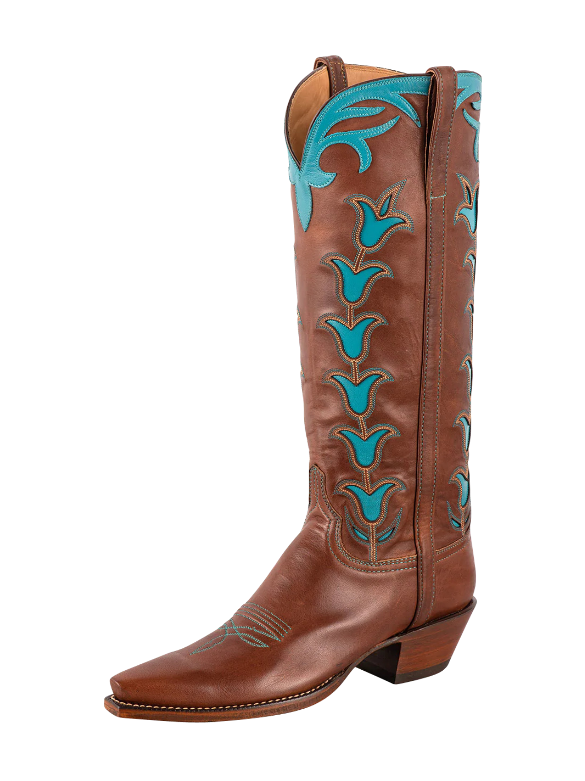 Chocolate Snip-Toe Tulip Inaly Wide Mid Calf Tall Cowgirl Boots