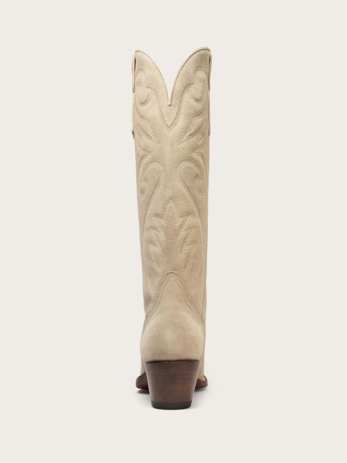 Bone Faux Suede Embroidery Almond-Toe Wide Mid Calf Tall Cowgirl Boots