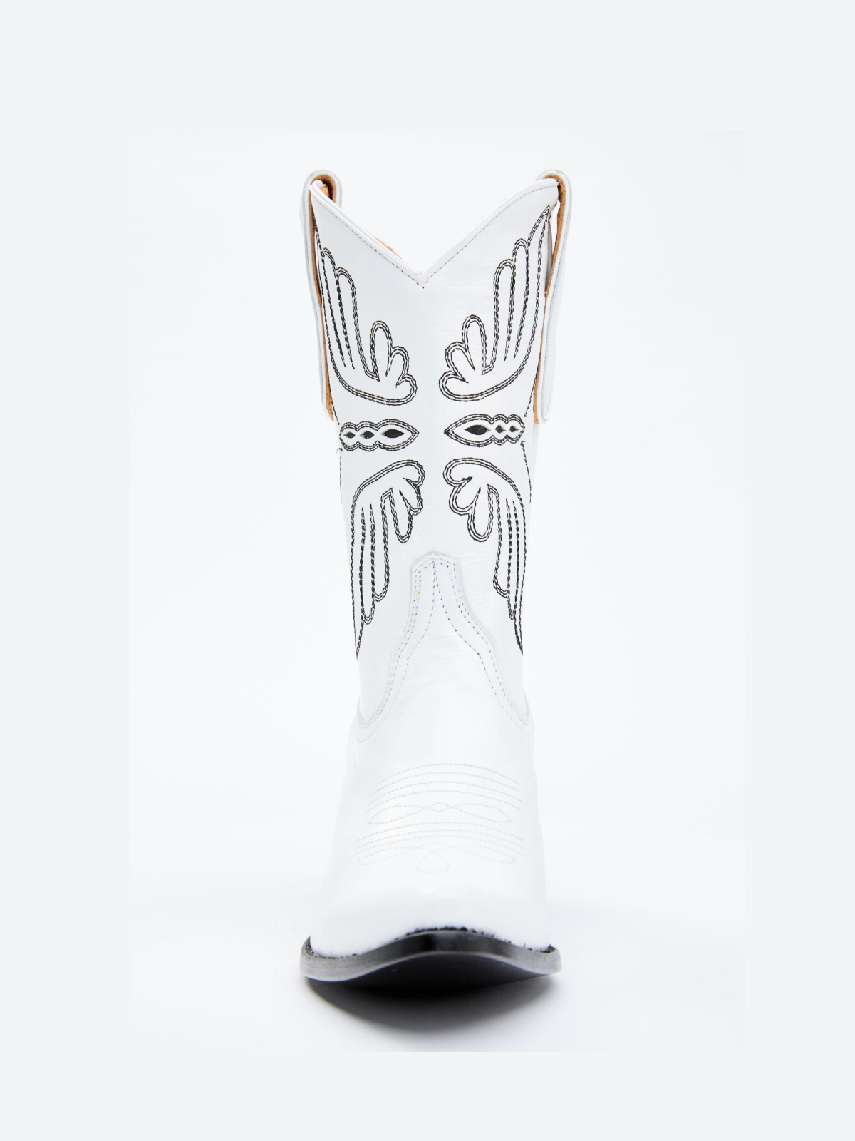 White Butterfly Embroidery Inlay Pointed-Toe Wide Mid Calf Cowgirl Boots