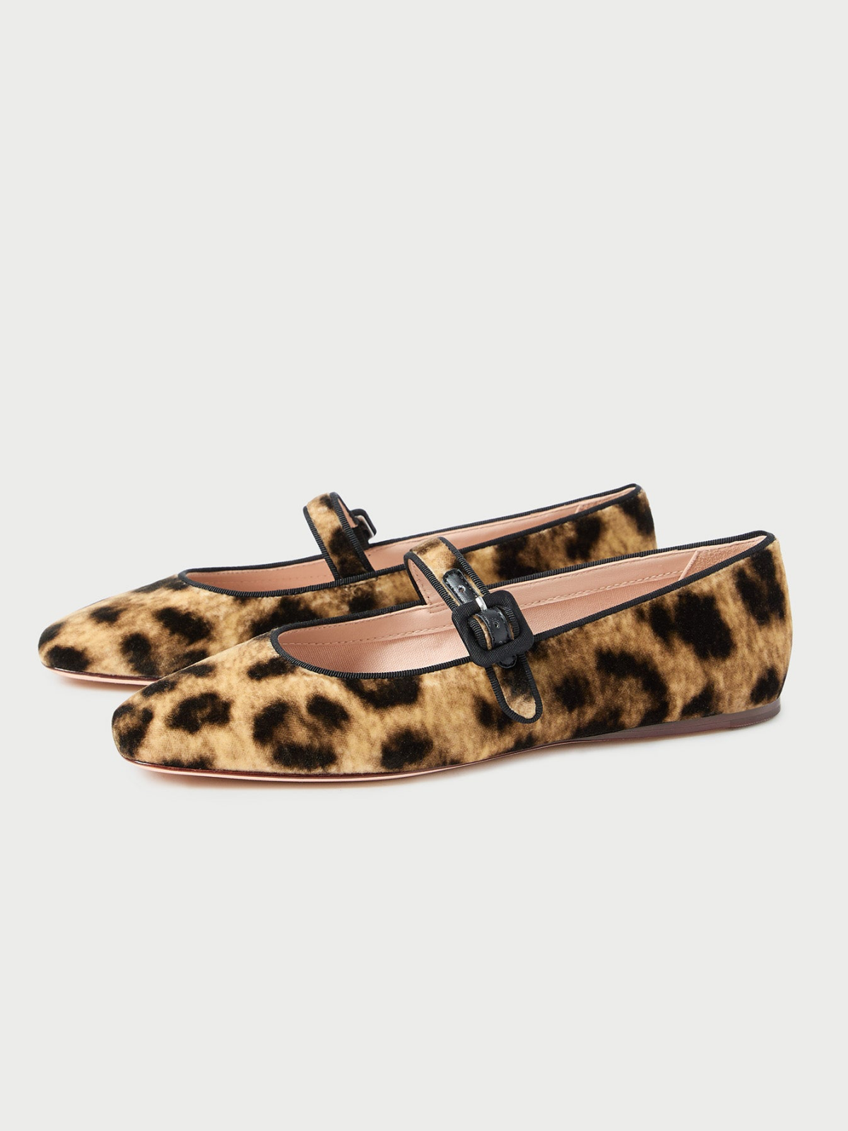 Leopard Print Faux Suede Square-Toe Adjustable Bridge Strap Mary Janes Ballet Flats