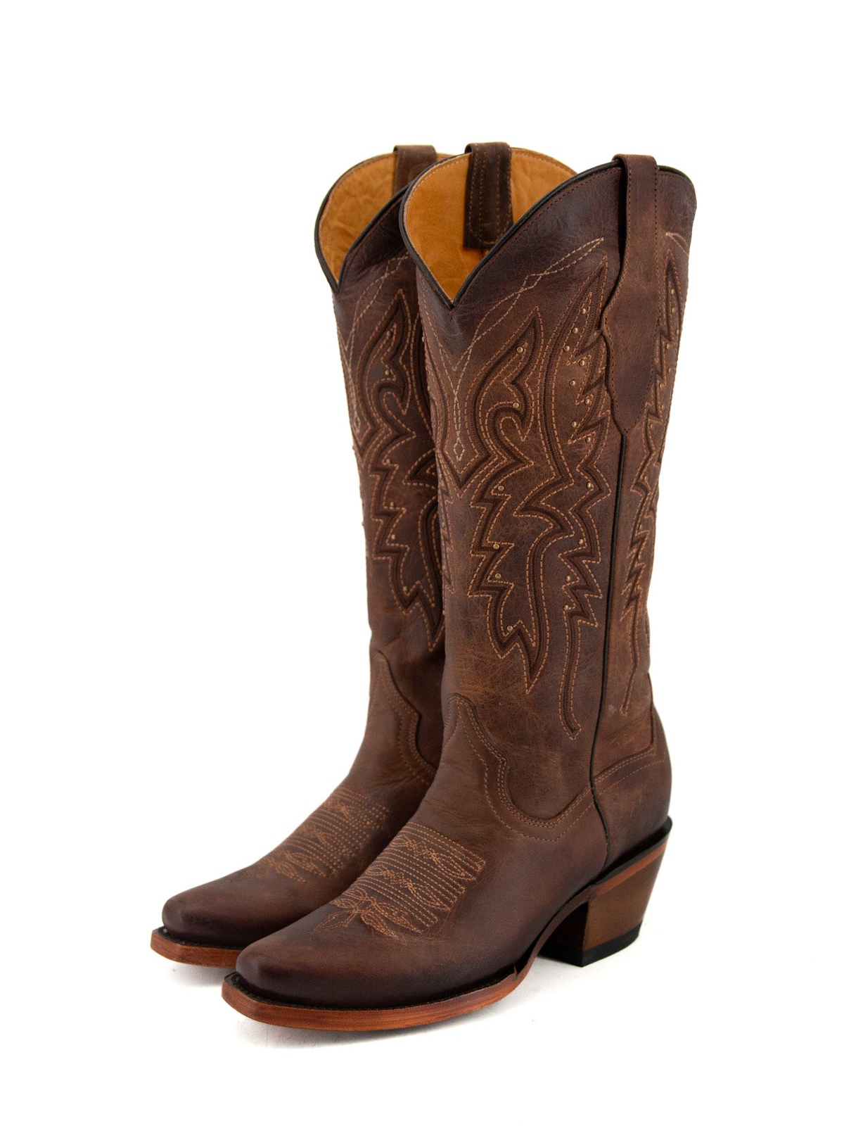 Brandy Studded Embroidery Snip-Toe Wide Mid Calf Cowgirl Boots