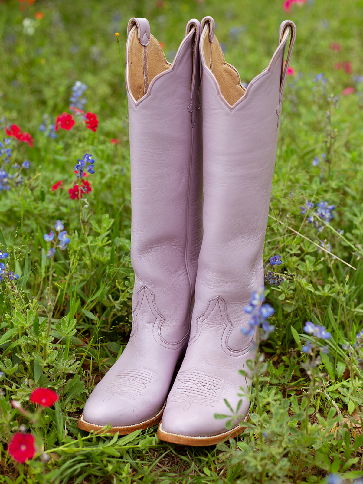 Simple Round-Toe Wide Calf Knee High Tall Cowgirl Boots - Lavender