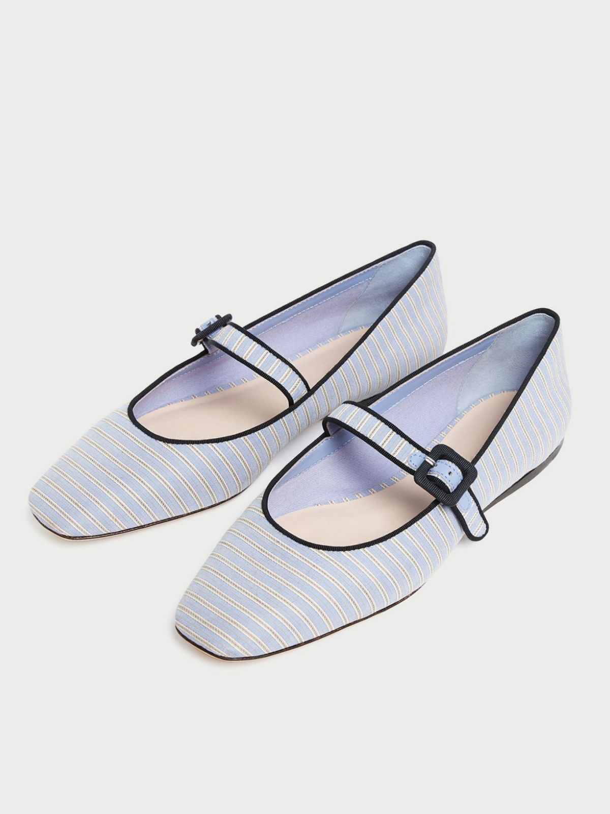 Light Blue Cloth Square-Toe Adjustable Bridge Strap Mary Janes Ballet Flats