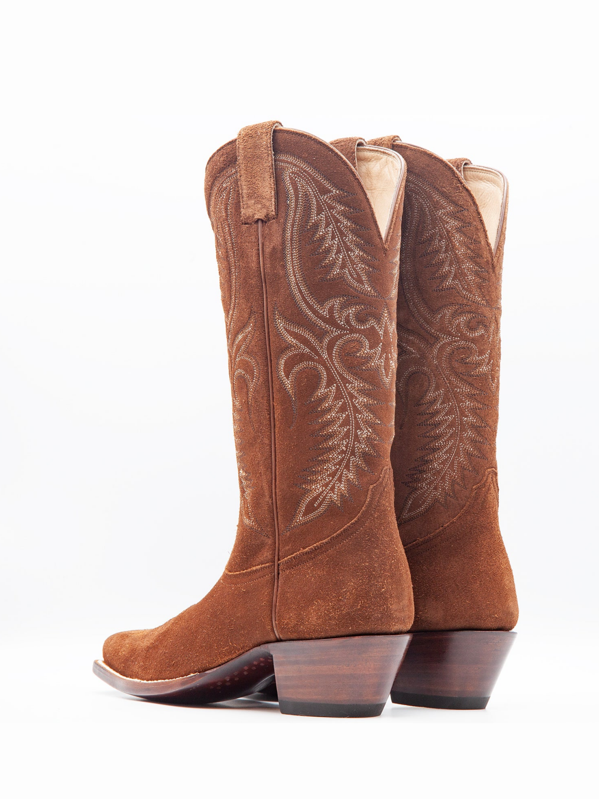 Camel Brown Faux Suede Snip-Toe Embroidery Wide Mid Calf Tall Cowgirl Boots