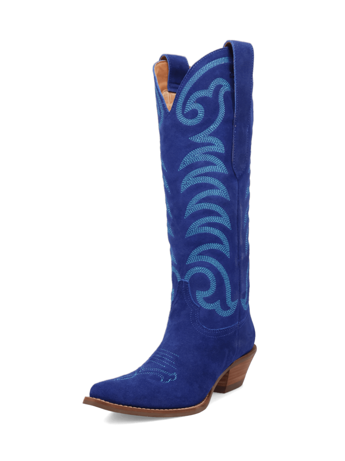 Snip-Toe Faux Suede Classic Embroidery Wide Mid Calf Cowgirl Boots - Blue