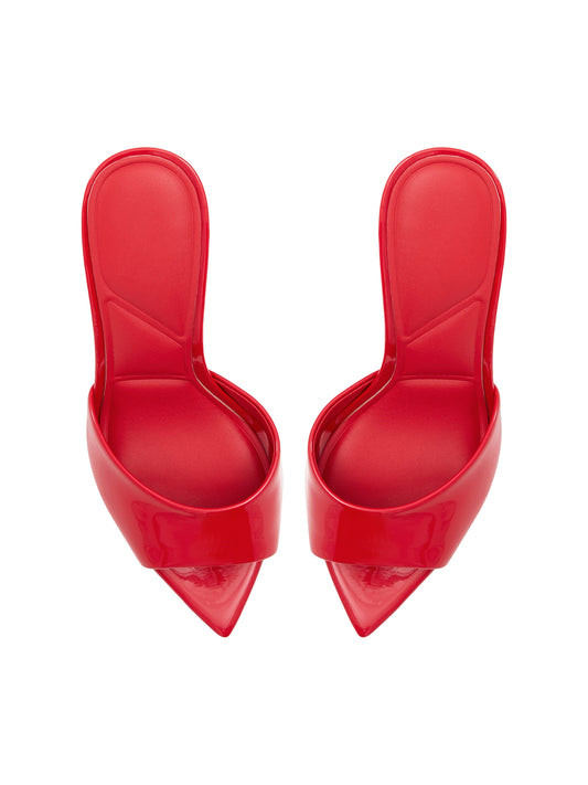 Patent Red Open Pointed-Toe Slip-On Backless High Heels