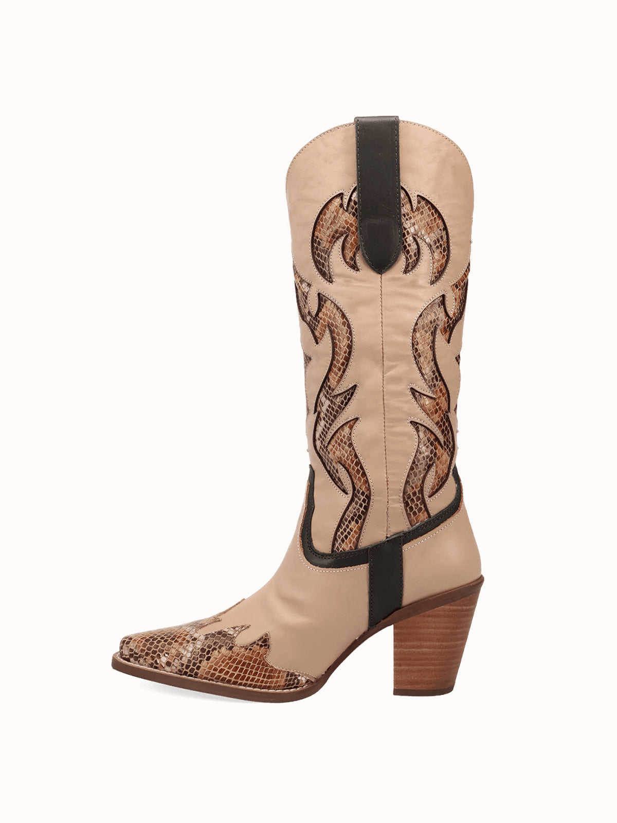Contrast Sand And Snakeskin Pattern Snip-Toe Mid Calf Cowgirl Boots