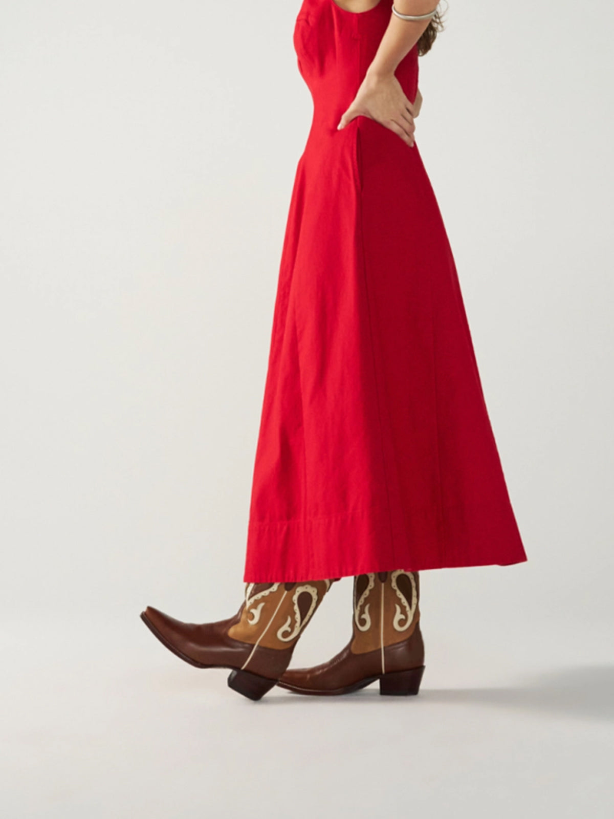 Contrast Brown And Tan Snip-Toe Chic Inlay Mid Calf Cowgirl Boots