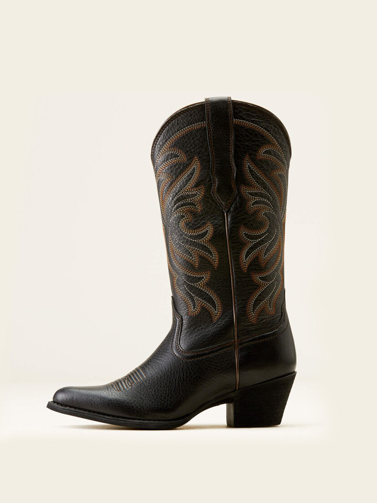 Mid Calf Almond-Toe Embroidery Cowgirl Boots - Black