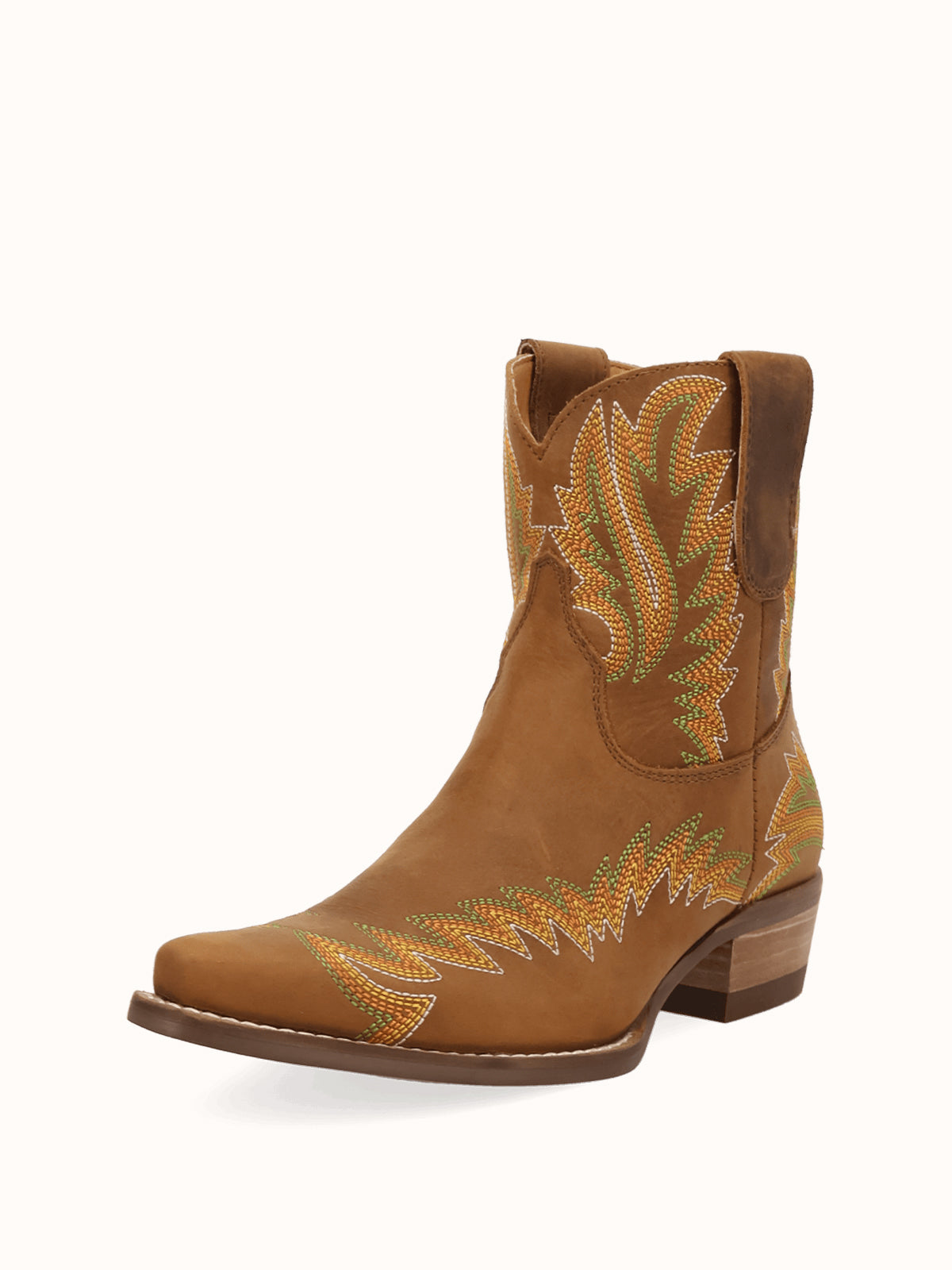 Brown Snip-Toe Chic Flame Embroidery Sleek Ankle Cowgirl Boots