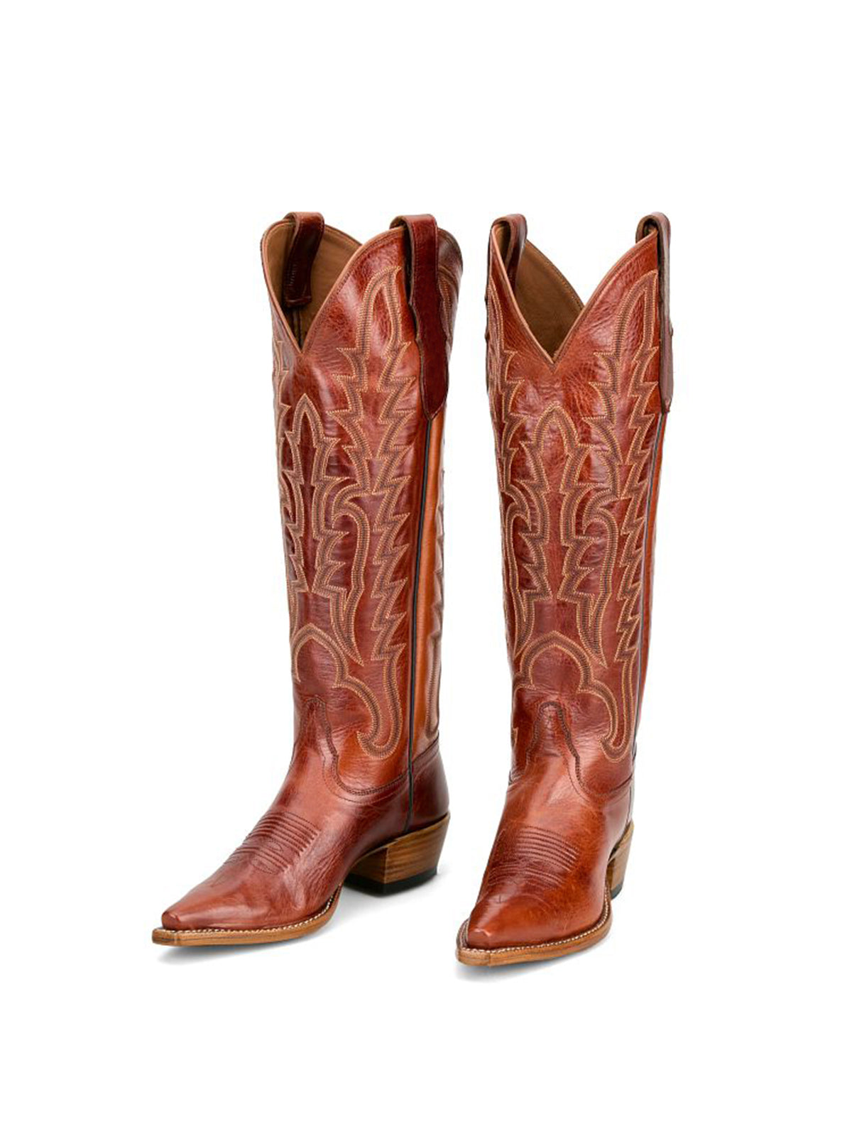 Brown Snip-Toe Single Row Stitch Knee High Cowgirl Boots