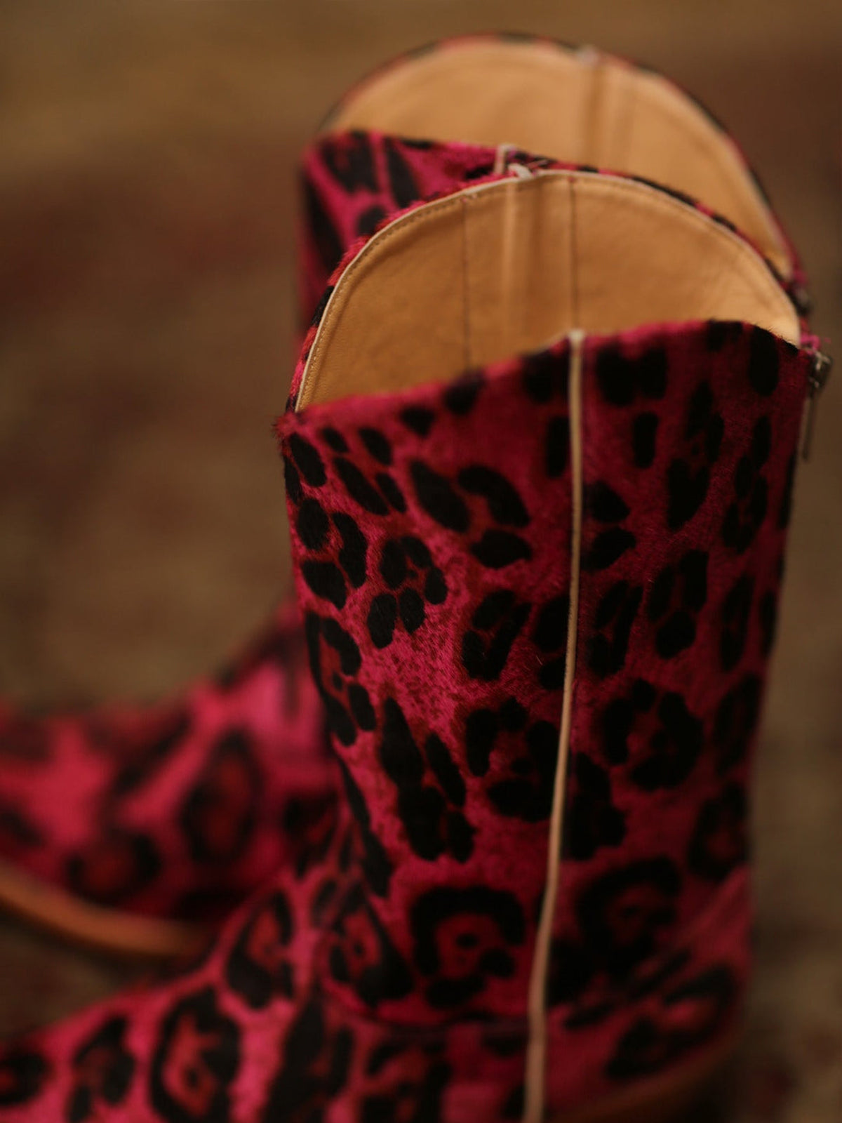 Leopard Print Round-Toe Back Full-Zip Simple Cowgirl Boots