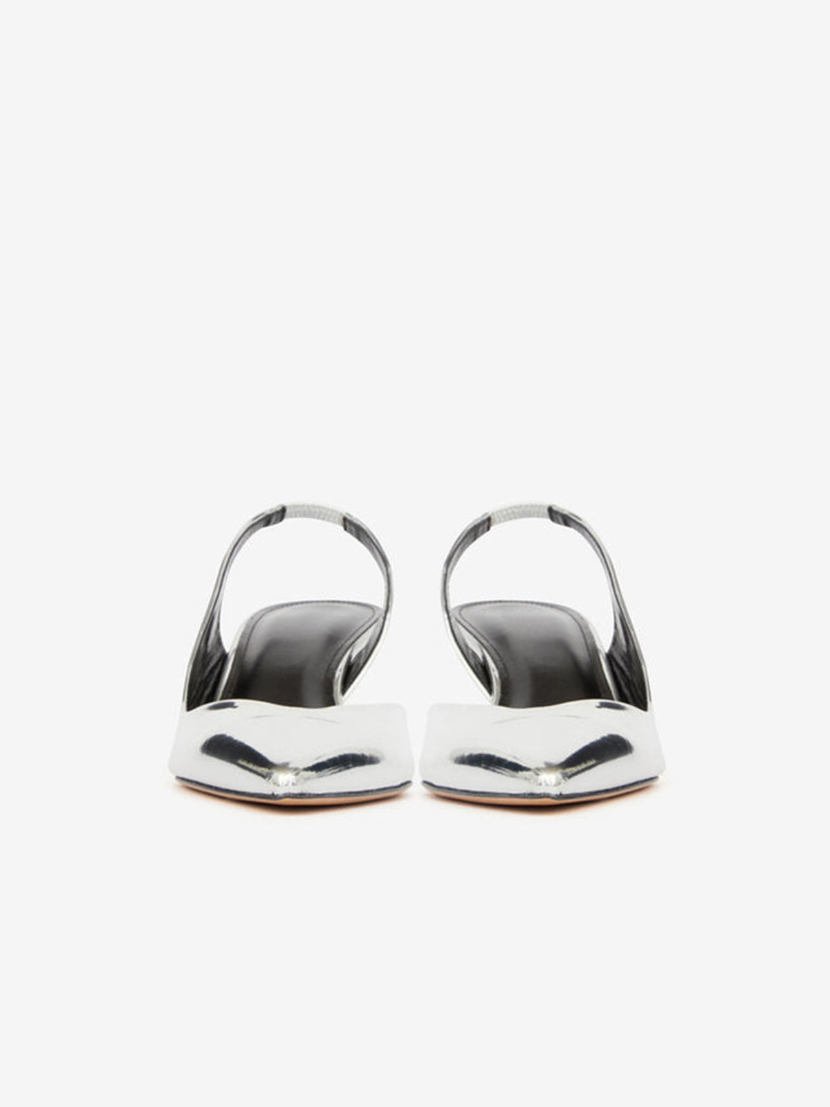 Metallic Silver Pointed-Toe Classic Slingback Kitten Heels