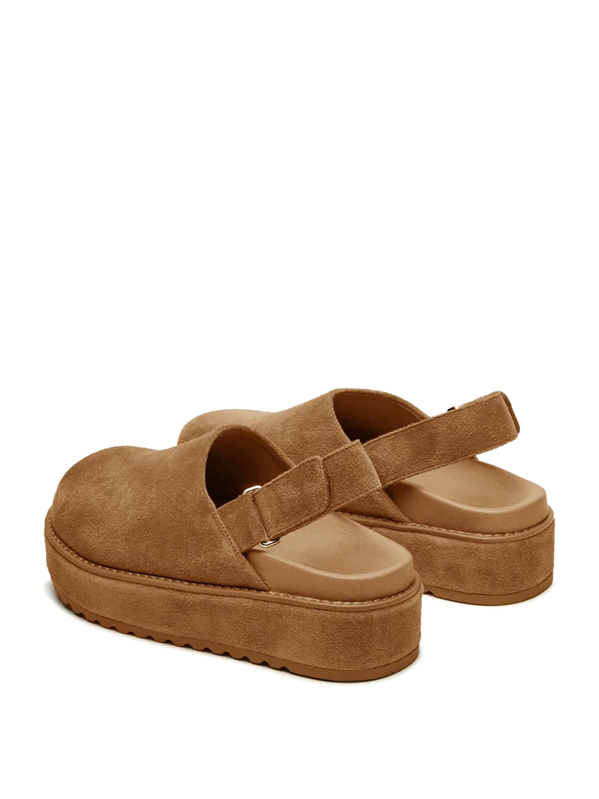 Cognac Faux Suede Round-Toe Slingback Platform Shoes