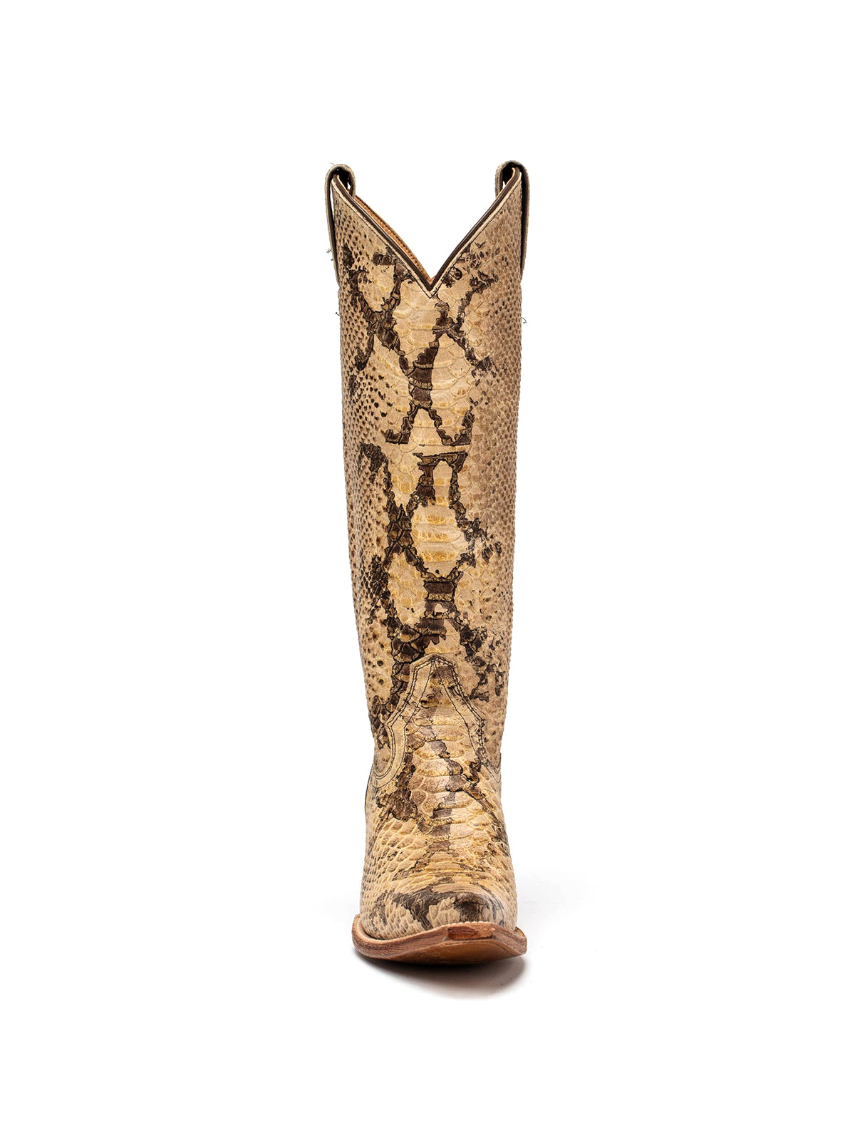 Natural Snakeskin Print Snip-Toe Sleek Wide Calf Knee High Cowgirl Boots