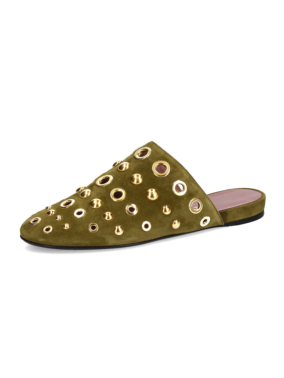 Brown Faux Suede Round-Toe Eyelets And Studs Loafers Flats
