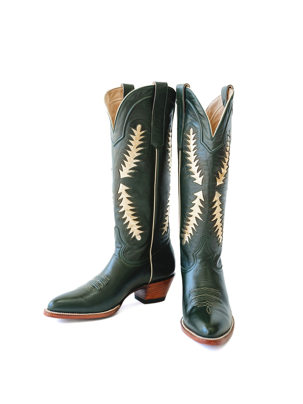 Black Almond-Toe Wide Calf Cowgirl Boots Knee High Tall Boots