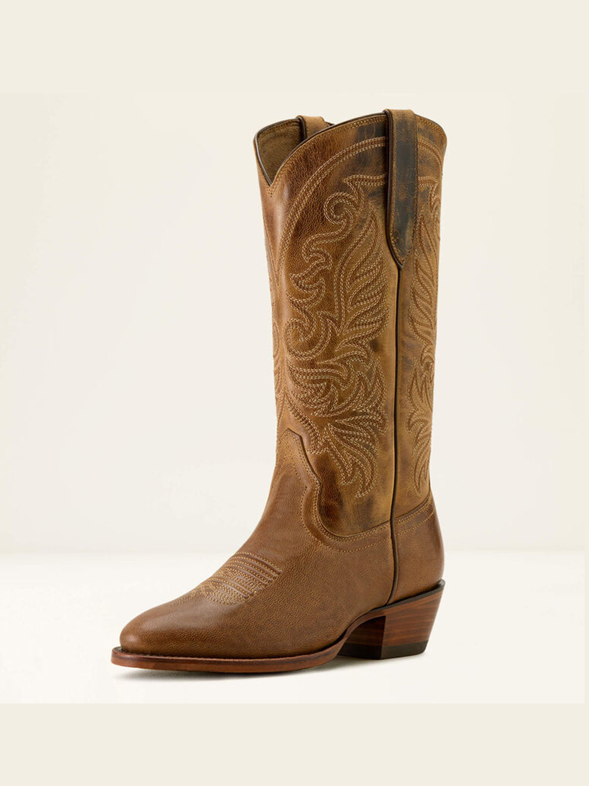 Brown Round-Toe Delicate Embroidery Chic Mid Calf Cowgirl Boots